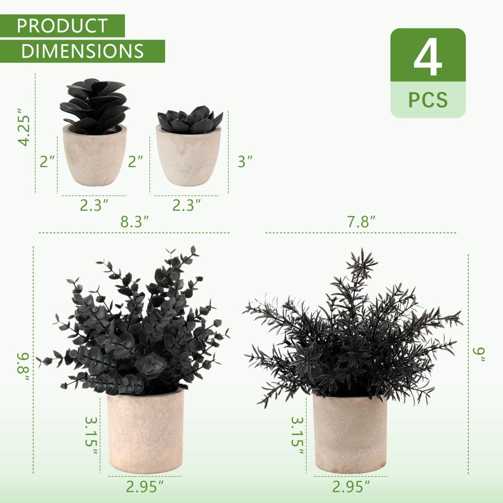 Set di 4 piante artificiali: eucalipto, rosmarino e piante grasse, tutte in vaso