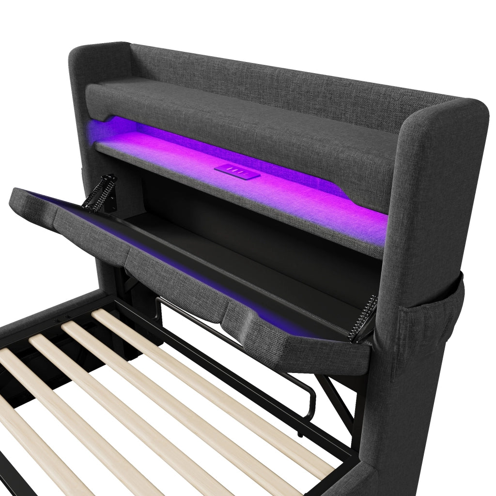 Letto singolo 90x200 con contenitore e LED
