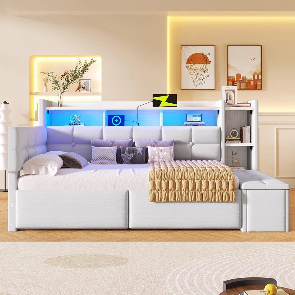 Divano letto 90x190cm?- Xylo - USB velluto bianco