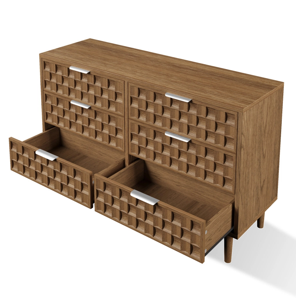 Sideboard 120x37x77 cm con 6 cassetti; effetto rovere; MDF