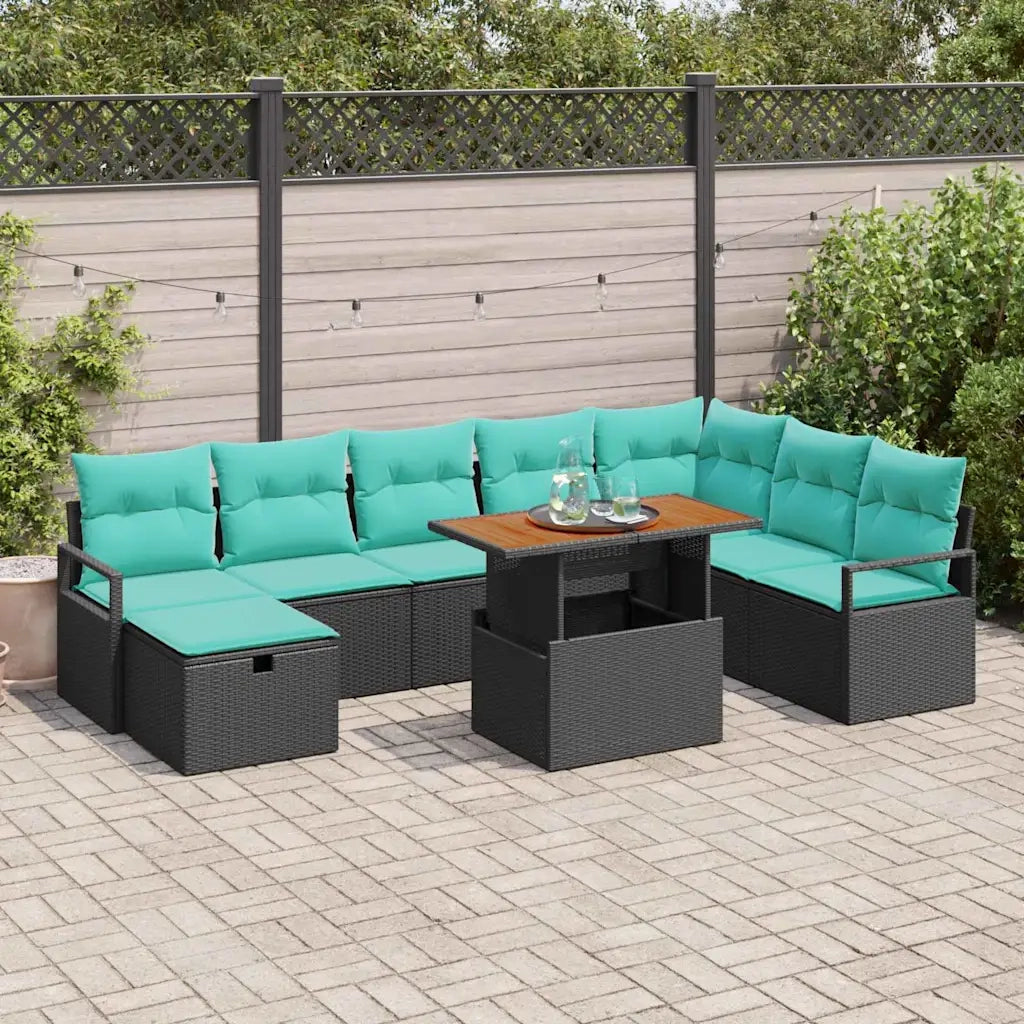 Set Divano da Giardino con cuscino 9 pcs Nero polyrattan 3360015