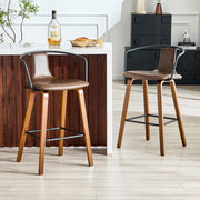 SGABELLO DA BAR con braccioli, seduta 42 cm, legno marrone, Set da 2 pezzi