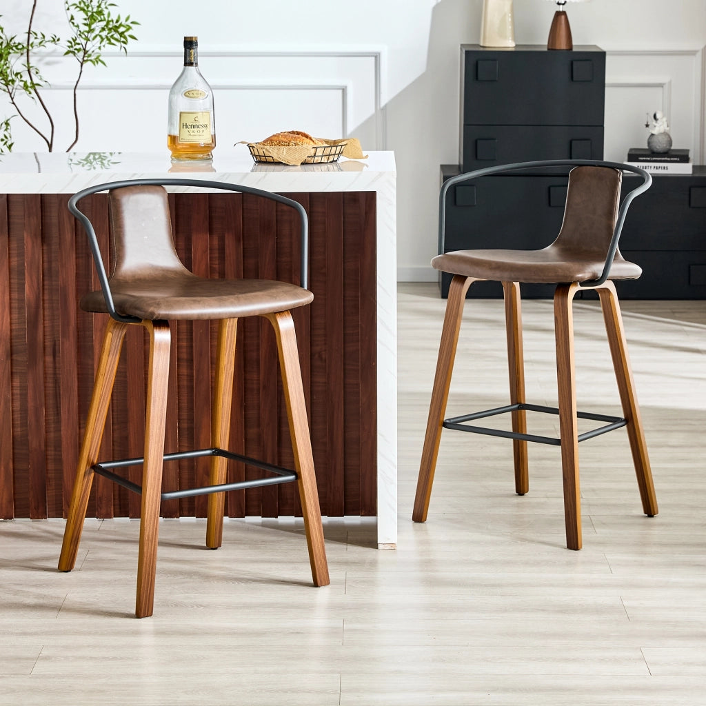 SGABELLO DA BAR con braccioli, seduta 42 cm, legno marrone, Set da 2 pezzi