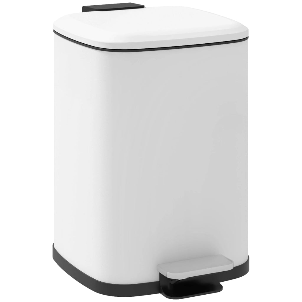 Pattumiera a Pedale 12 Litri 24,5x32x34,5 cm con Chiusura Silenziosa in Metallo e PP Bianco