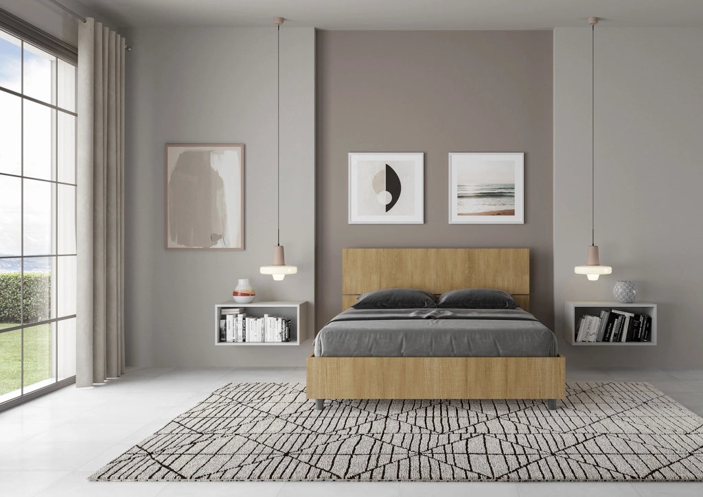BS COM Letto matrimoniale francese senza rete 140x190 testata dritta quercia
