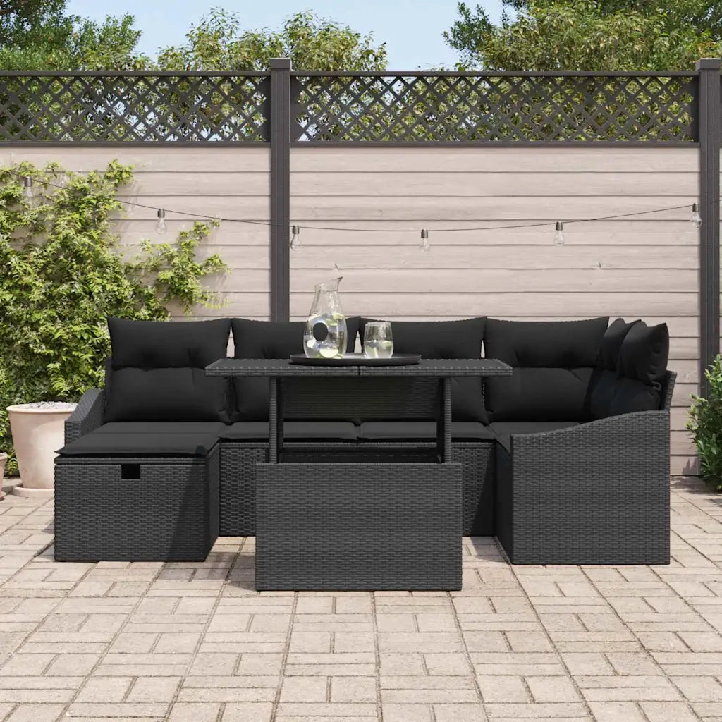 Set Divano da Giardino con cuscino 7 pcs Nero polyrattan 3361172