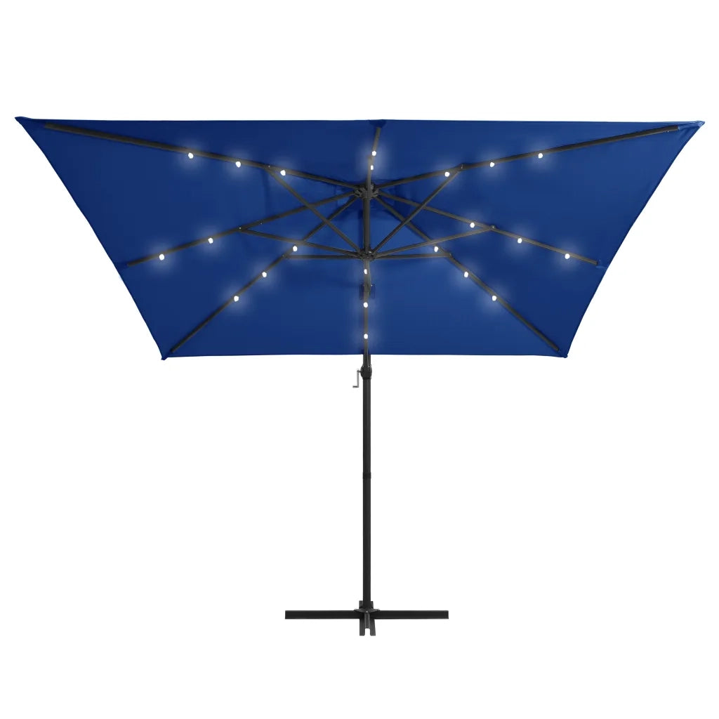 Ombrellone a Sbalzo con LED e Palo in Acciaio 250x250cm Azzurro 46997