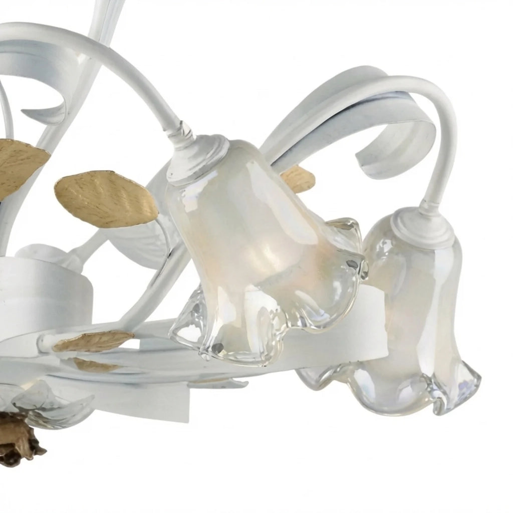 Lampadario Arte Povera Cesto Metallo Bianco E Oro 5 Luci E14