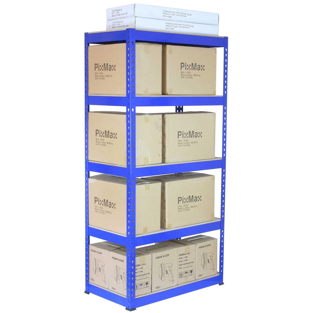 10 Scaffali in Acciaio Senza Bulloni Q-Rax Blu Larghi 90cm per Magazzino e Box