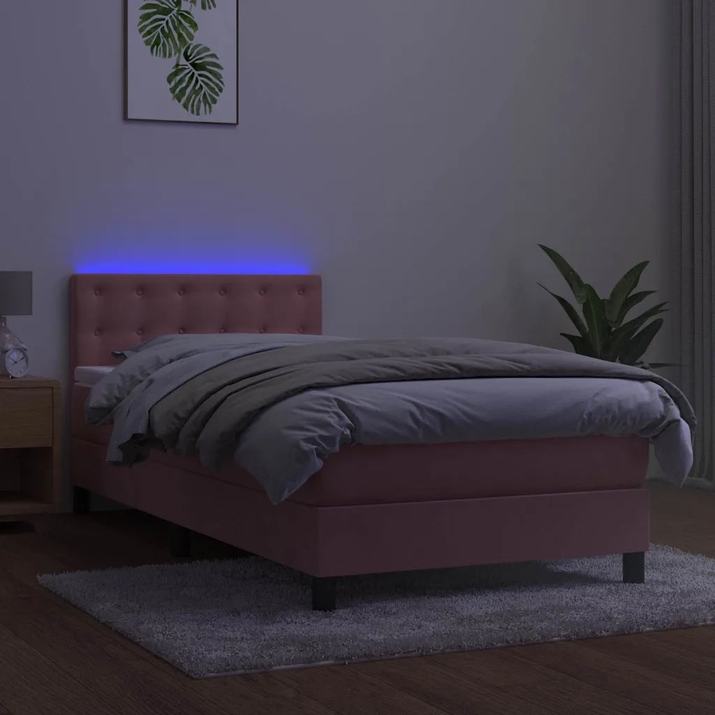 Letto a Molle con Materasso e LED Rosa 90x190 cm in Velluto 3134620