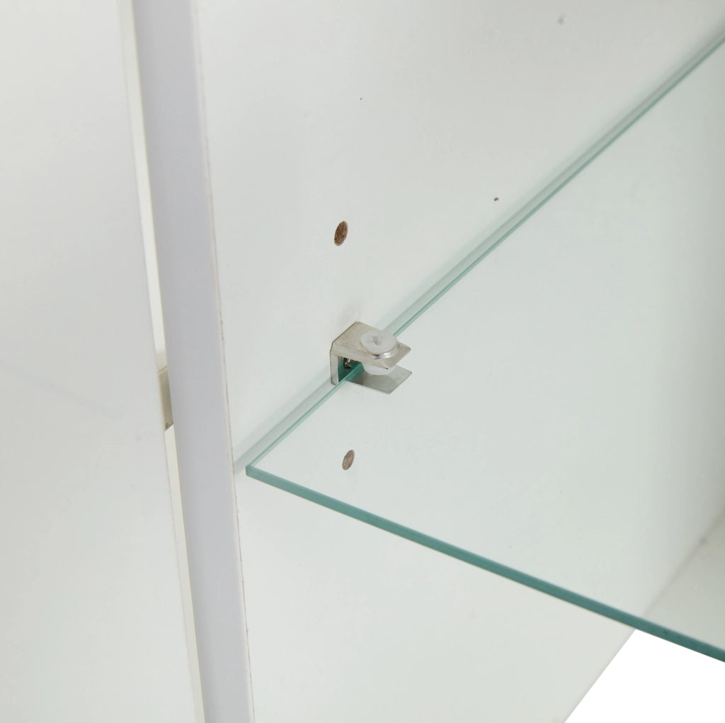 Credenza 140x40x70 cm con LED e 3 cassetti in MDF e vetro temperato bianco