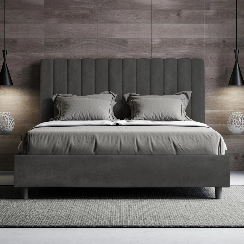 Letto 1 Piazza E Mezzo 130x190 cm con Rete Imbottito in Microfibra Agueda Grigio