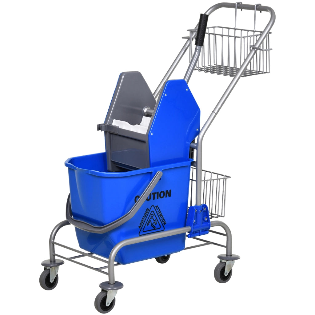 Carrello per pulizie professionale con secchio 26L e cestino ¨C zephmum ¨C 73x45x95 cm blu