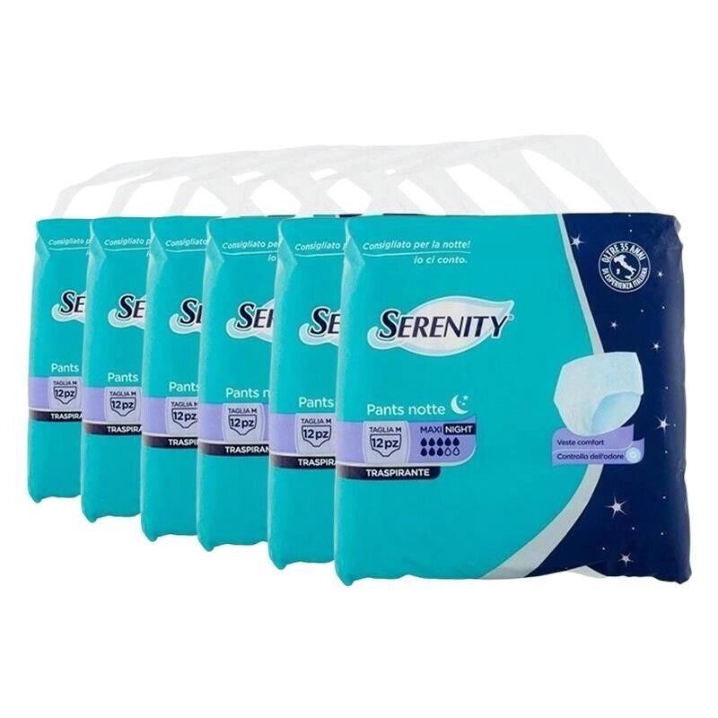 SET 6 SERENITY PANTS NOTTE MUTANDINE ASSORBENTI TRASPIRANTI TAGLIA M 12 PEZZI
