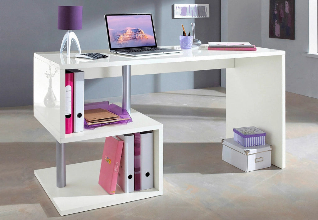 Scrivania con 2 Ripiani 140x60x77,5 cm Esse Bianco Lucido