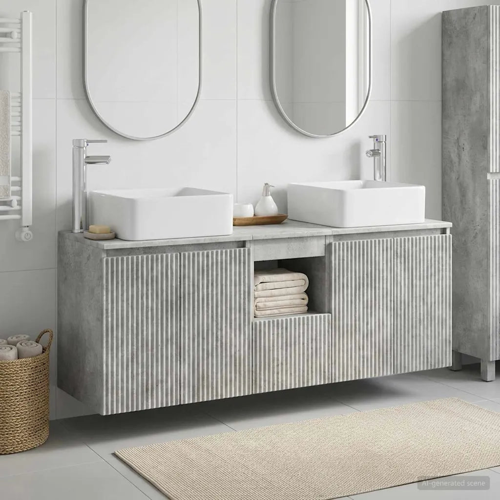 Set di Armadi da Bagno 3 pz Grigio Cemento 49,5 x 41 x 63 cm