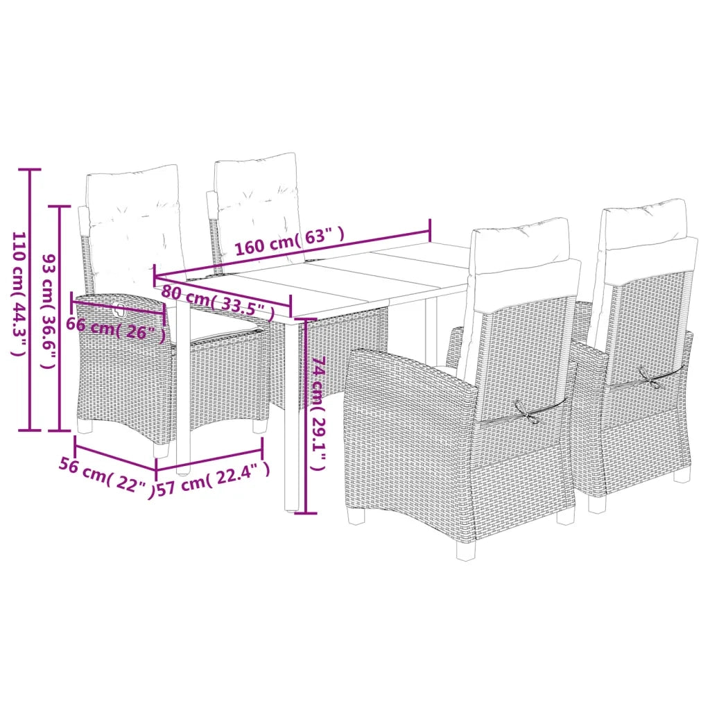 Set Pranzo da Giardino 5 pz con Cuscini Beige Misto Polyrattan 3212836