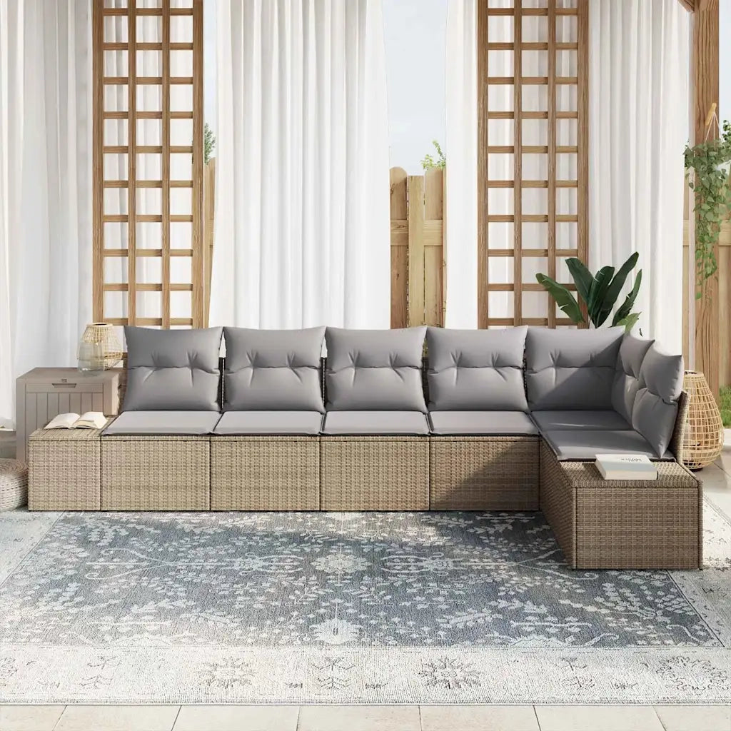 Set Divano da Giardino 6 pcs Beige e Grigio Chiaro polyrattan 3355749