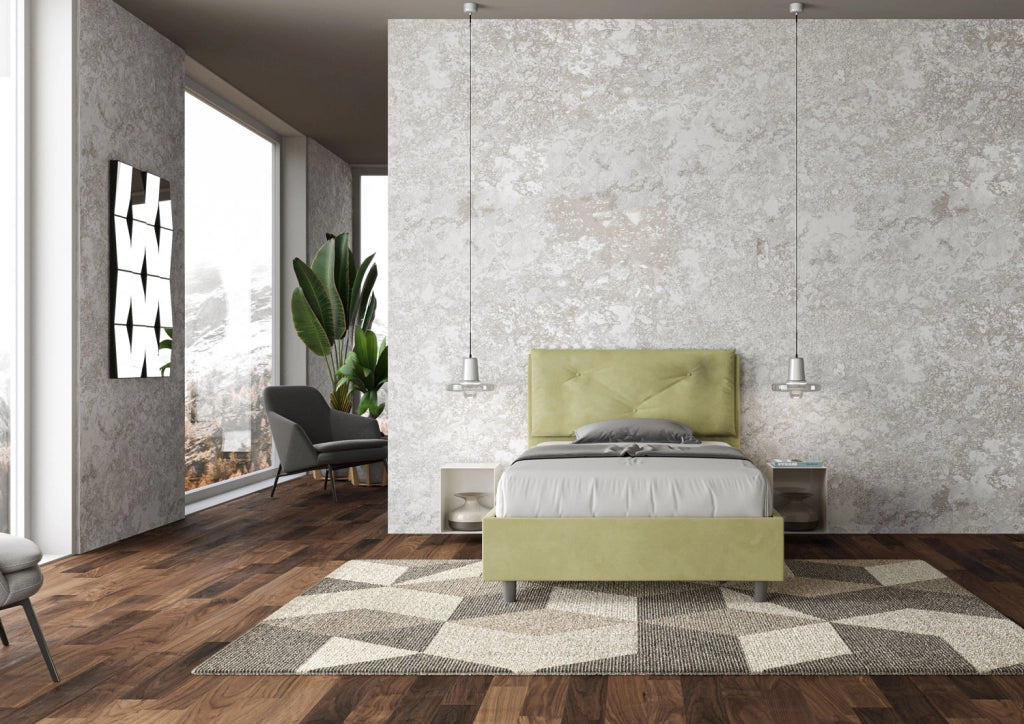 Letto 1 Piazza E Mezzo 110x190 cm con Rete Imbottito in Microfibra Appia Large Tè Verde