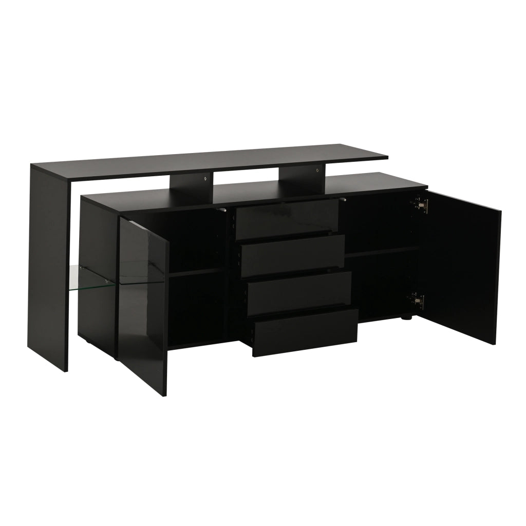Sideboard con LED e USB 160 cm; 4 cassetti; 2 ante; in truciolare nero