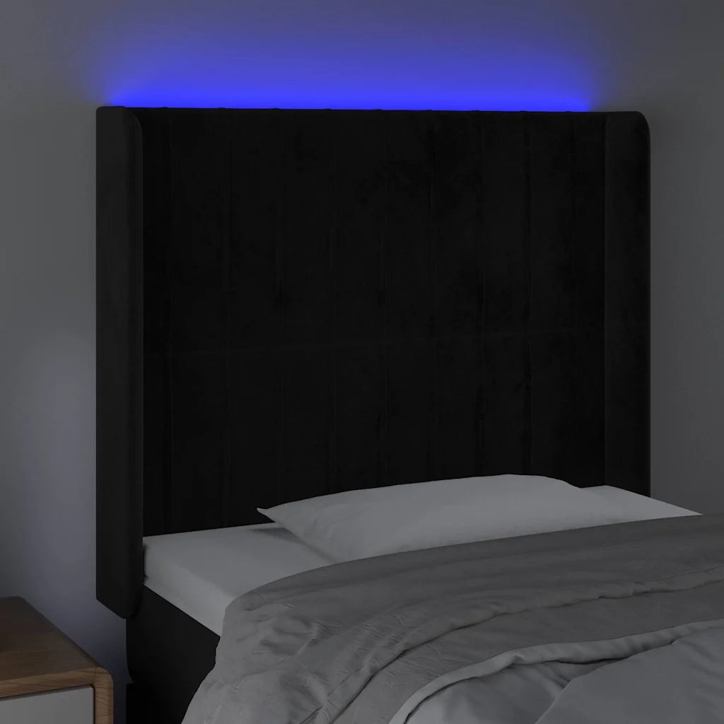 Testiera a LED Nera 103x16x118/128 cm in Velluto 3124330