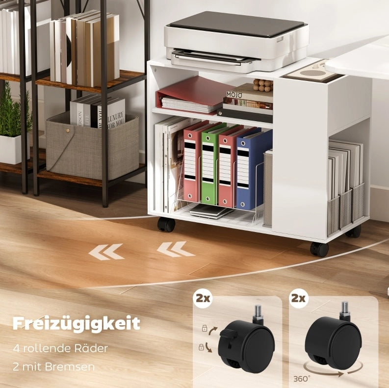 Carrello per Stampante Bianco Compatto 70x34x60 cm con Ruote e Ripiani