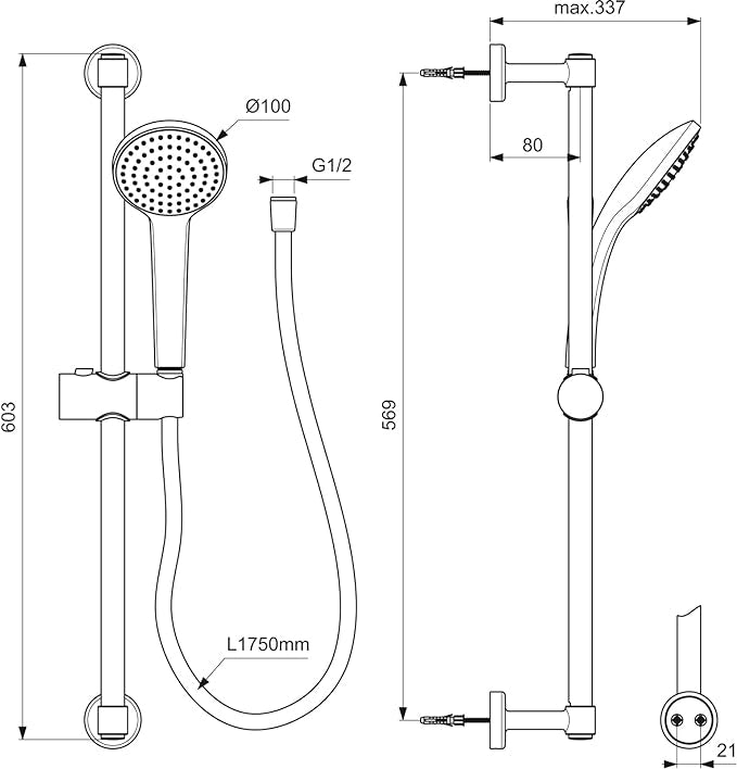 Saliscendi idealrain ideal standard 3 getti color cromo lucido
