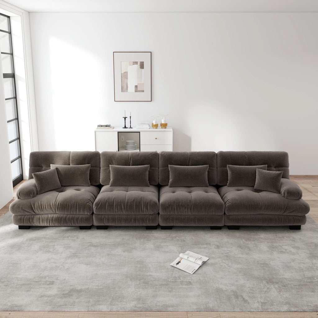 Divano Angolare Modulare 4 Posti ¨C Xylo ¨C Chenille Marrone, Sofa Letto