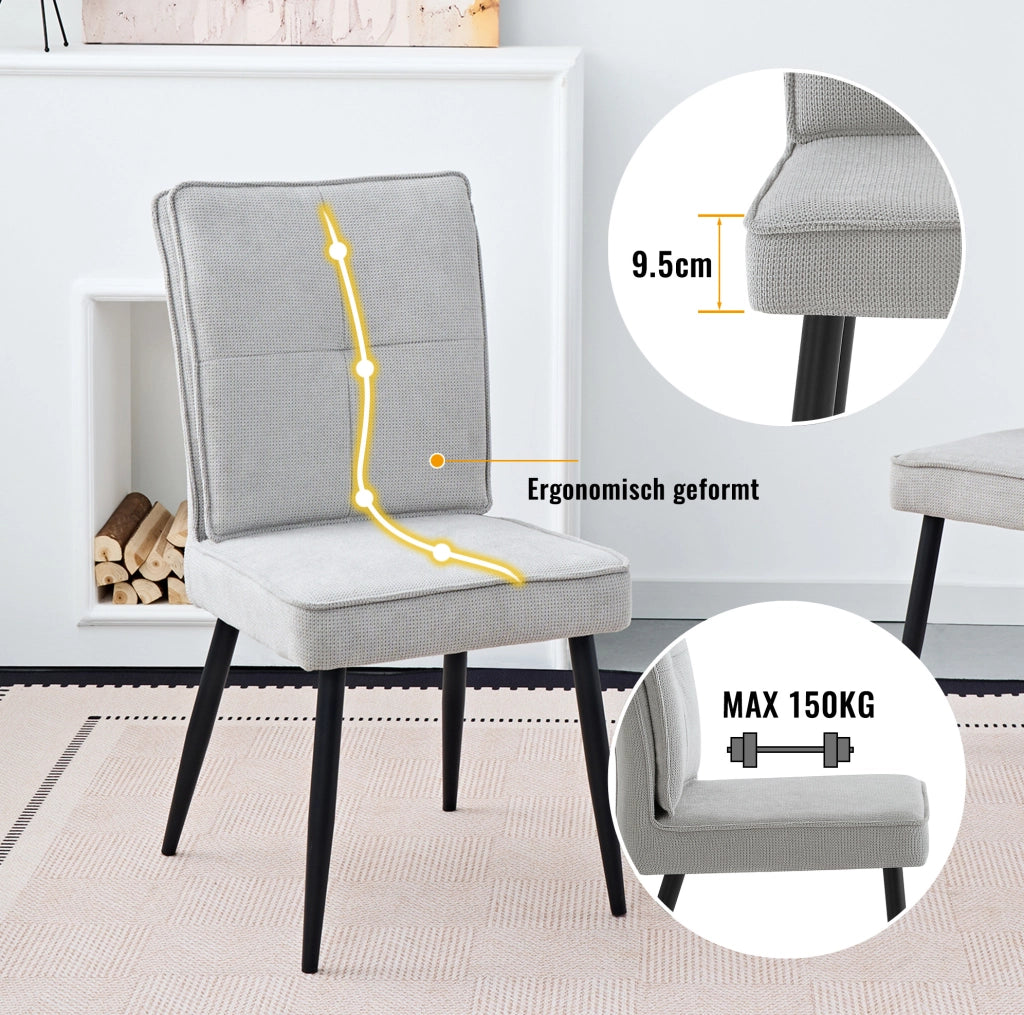 SEDIA da pranzo Set da 2 pezzi in ciniglia grigio chiaro e metallo