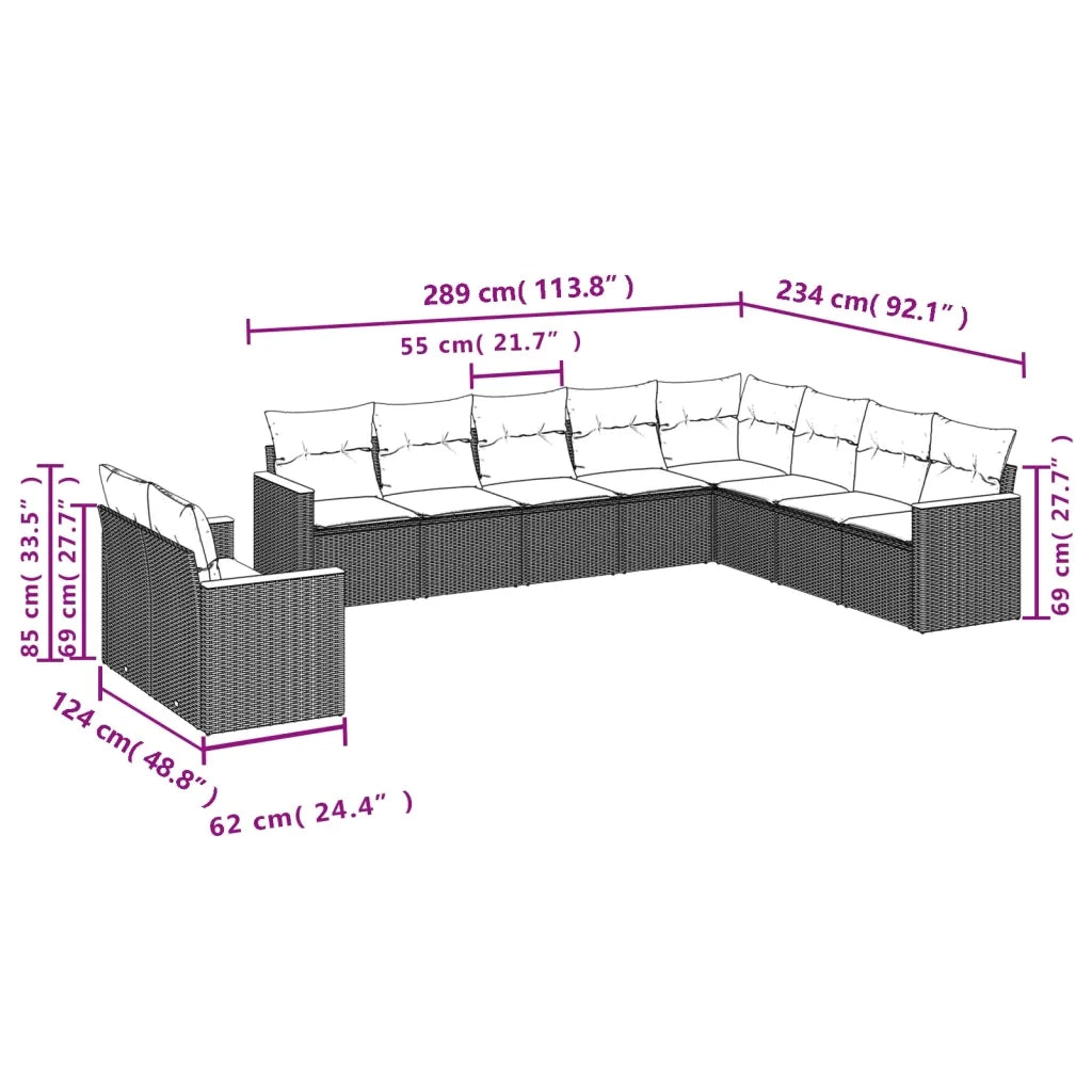 Set Divano da Giardino 10 pz con Cuscini Beige Misto Polyrattan 3226115