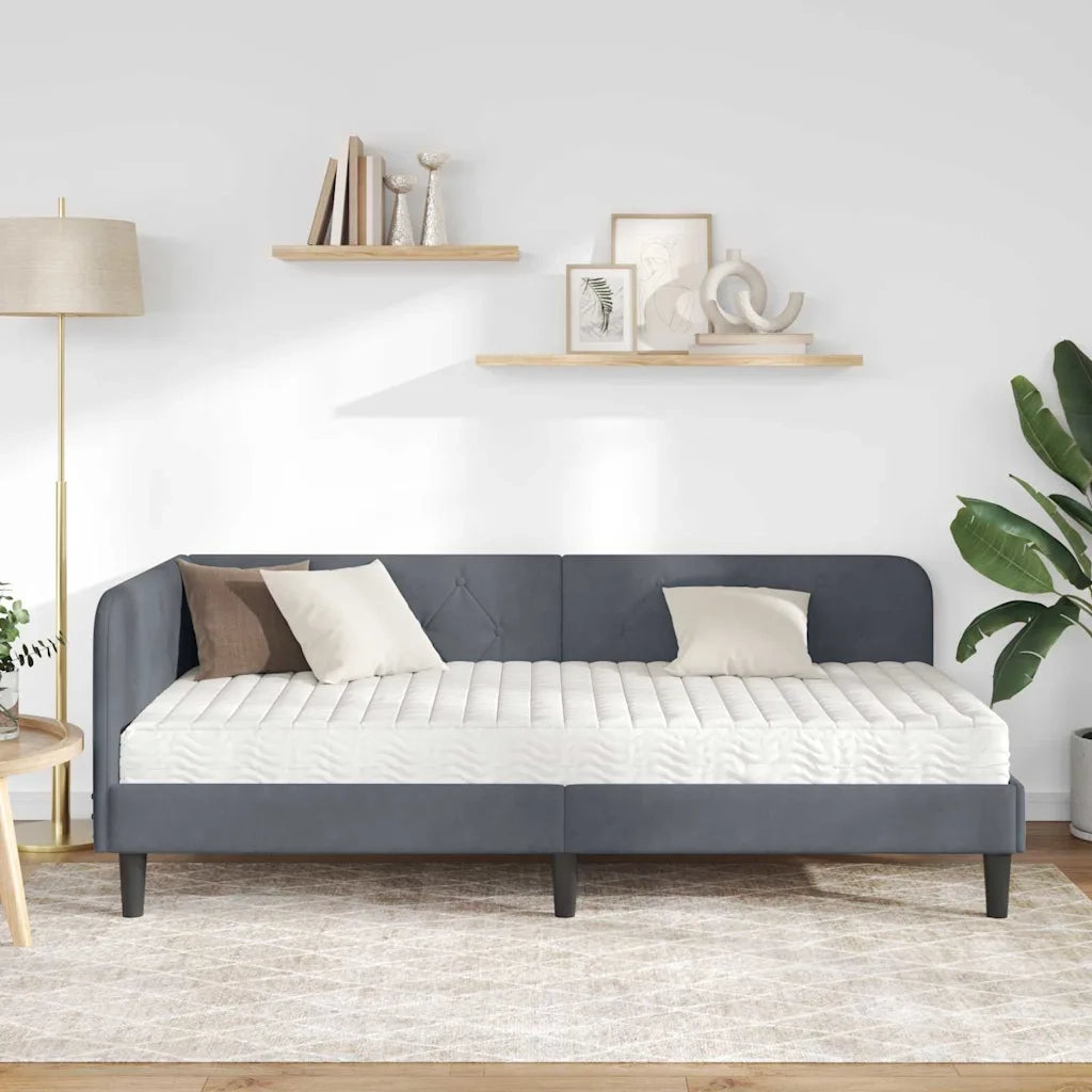 Cornice del letto ad angolo Grigio scuro 90 x 200 cm Velluto