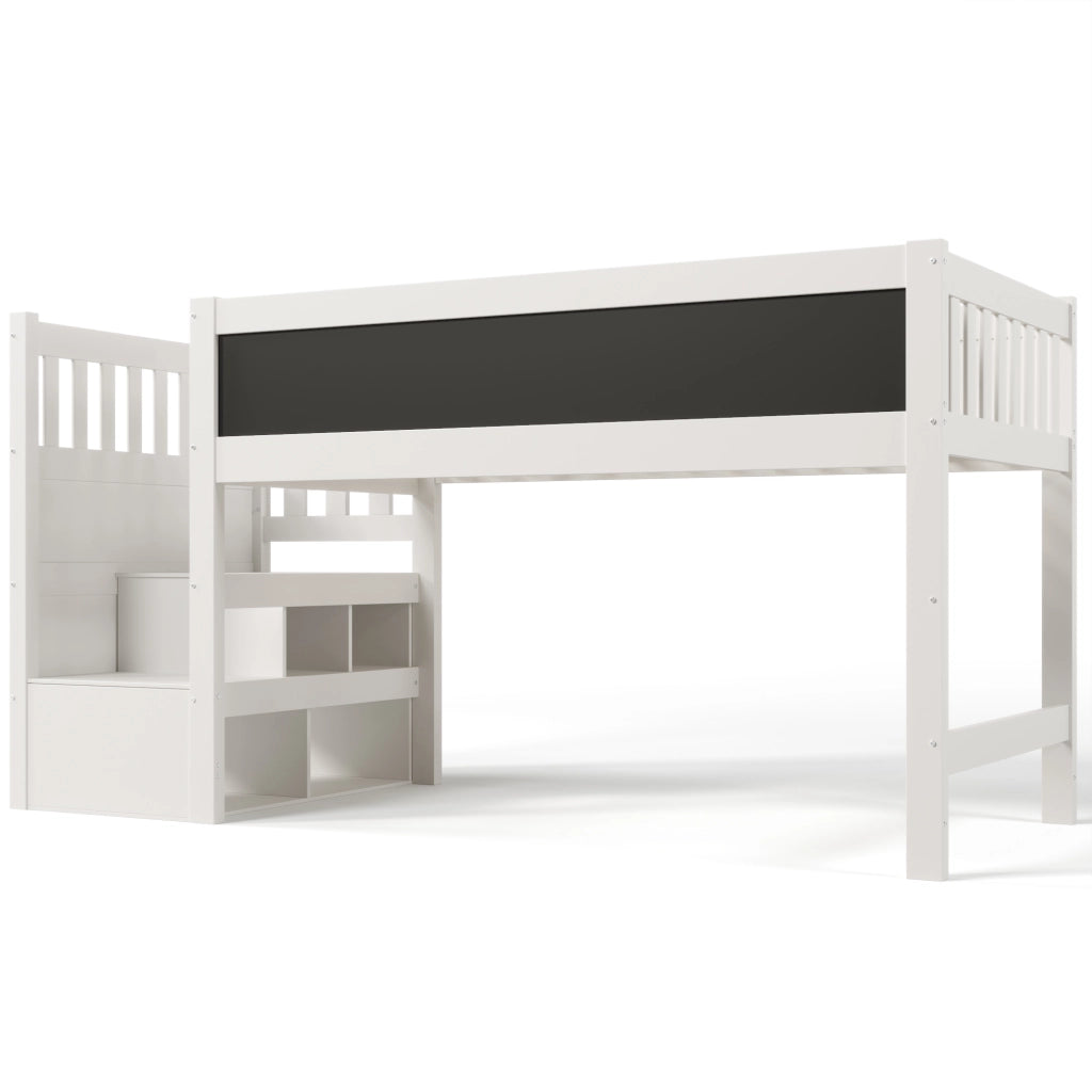 Letto rialzato per bambini bianco con lavagna 90 x 200 cm