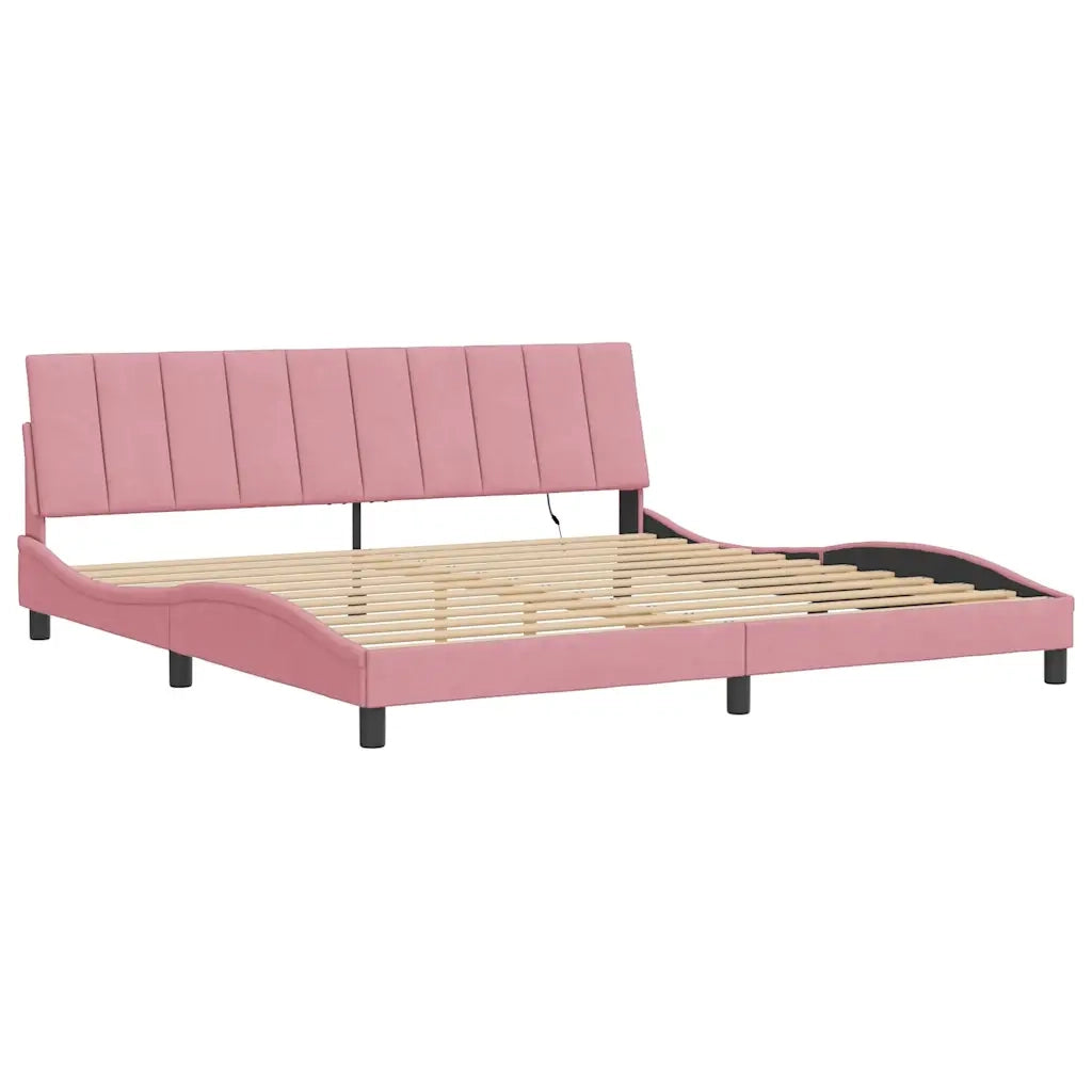 Giroletto con LED senza Materasso Hanko Rosa 200x200 cm in Velluto