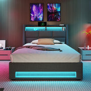 Letto singolo imbottito 90x200 cm con contenitore e luci LED