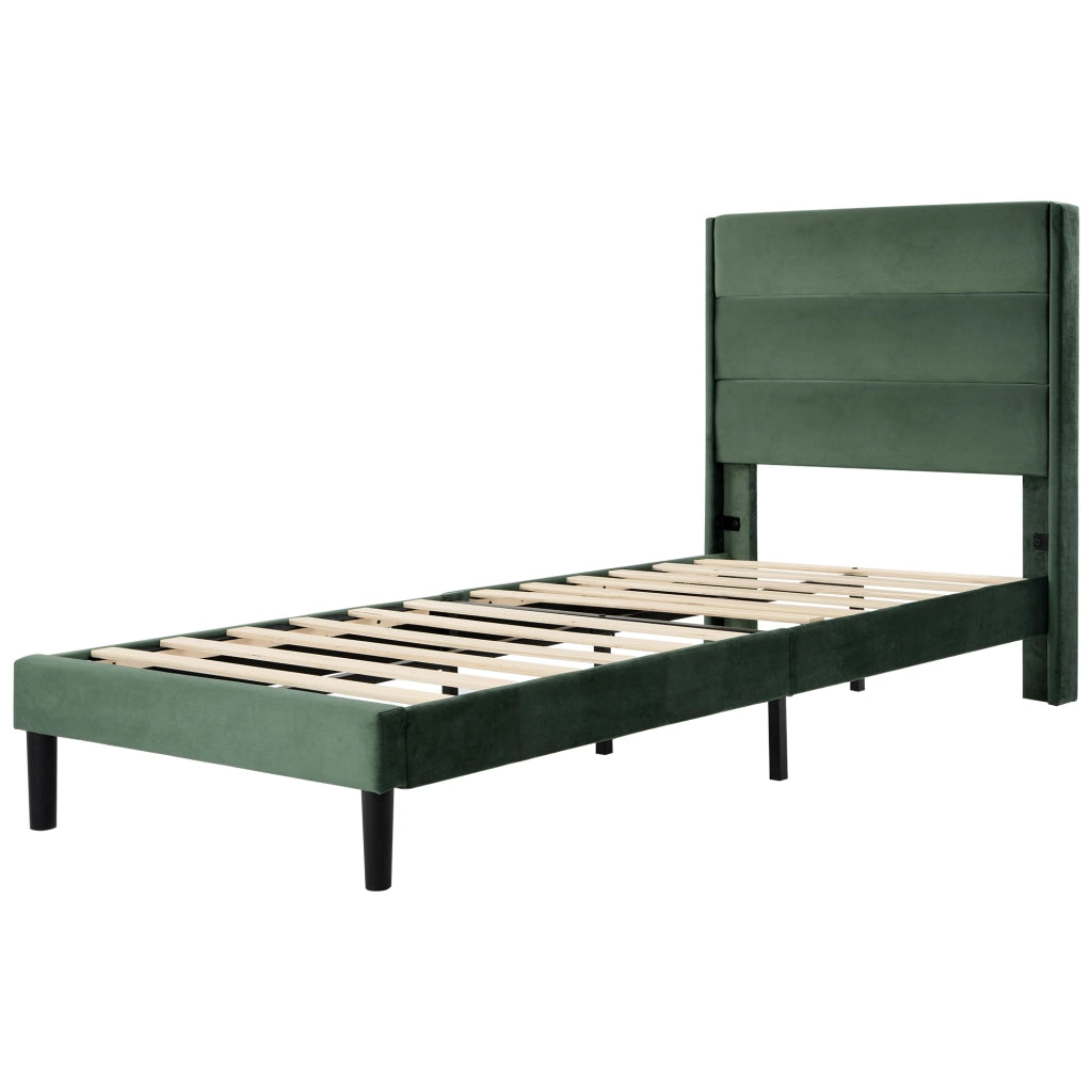 Letto singolo imbottito 90x200 cm in velluto verde scuro