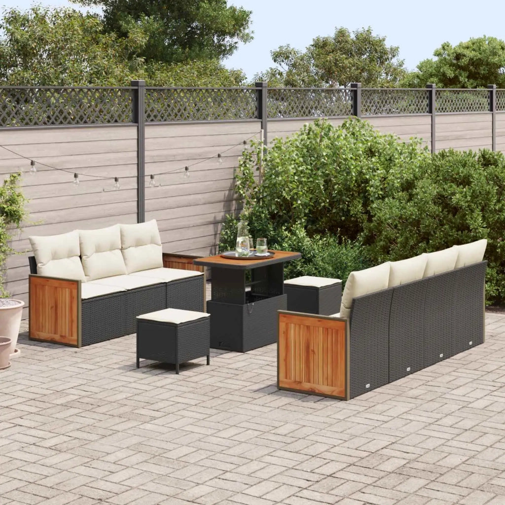 Set Divano da Giardino con cuscino 10 pcs Nero e Crema 3363140