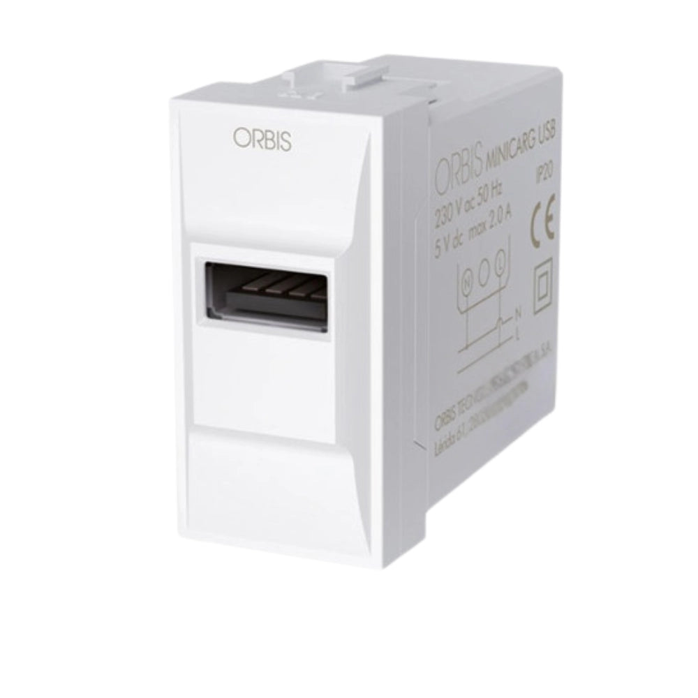 Orbis minicarg alimentatore usb da incasso 5vdc 2.1a max 1 modulo din 230v