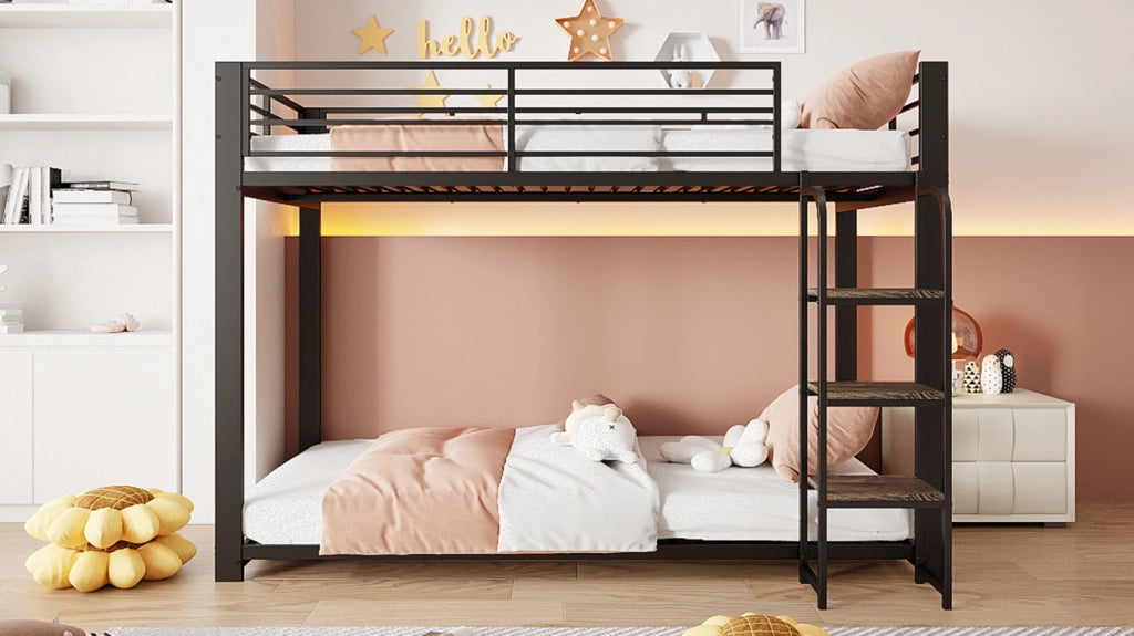Letto a castello 90x200 cm in MDF e metallo nero