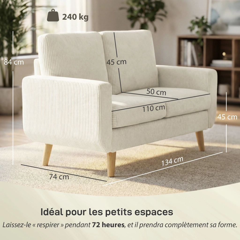 Divano 2 posti in velluto ¨C Minimal ¨C crema 134 cm