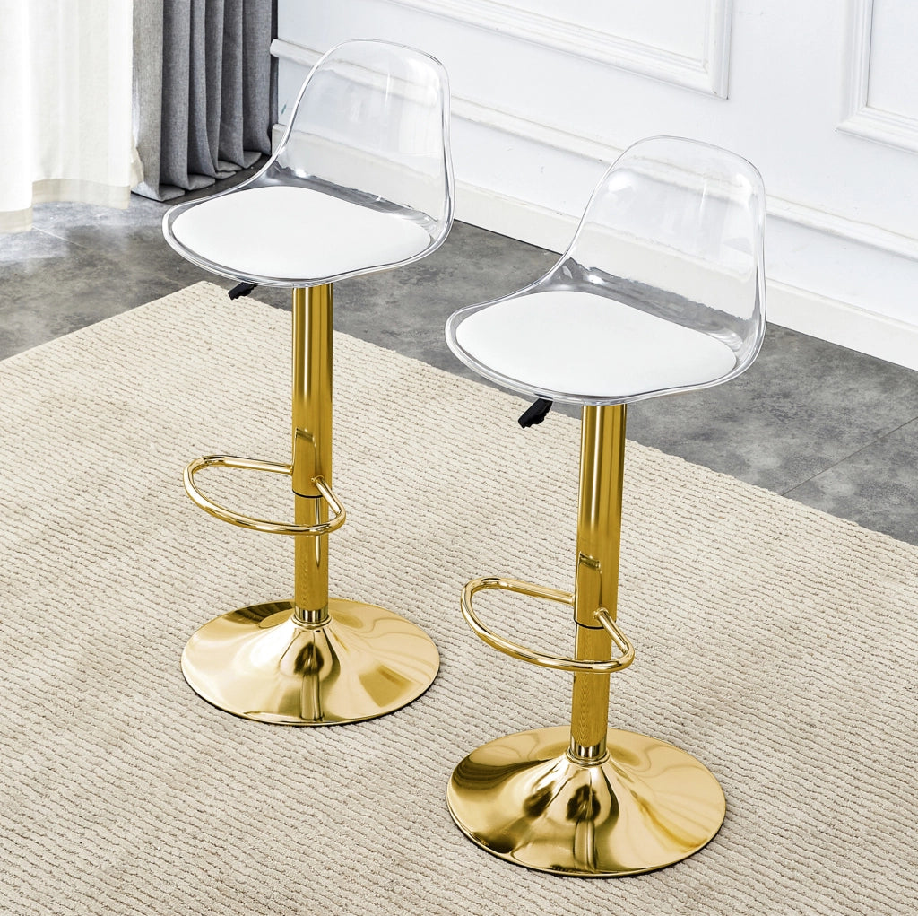 SGABELLO BAR regolabile 82-104 cm schienale trasparente oro Set da 2 pezzi