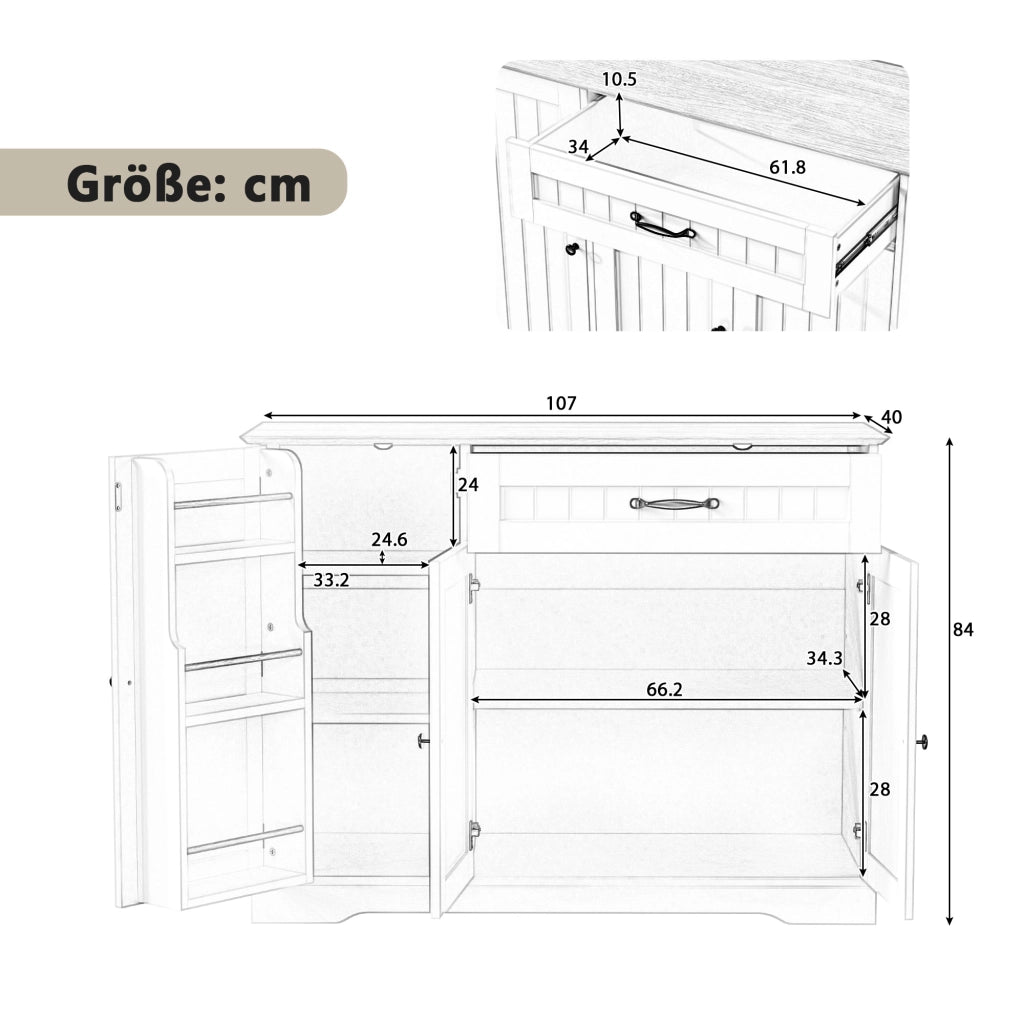 Credenza moderna bianca in MDF con 3 ante; cassetto e ripiani regolabili