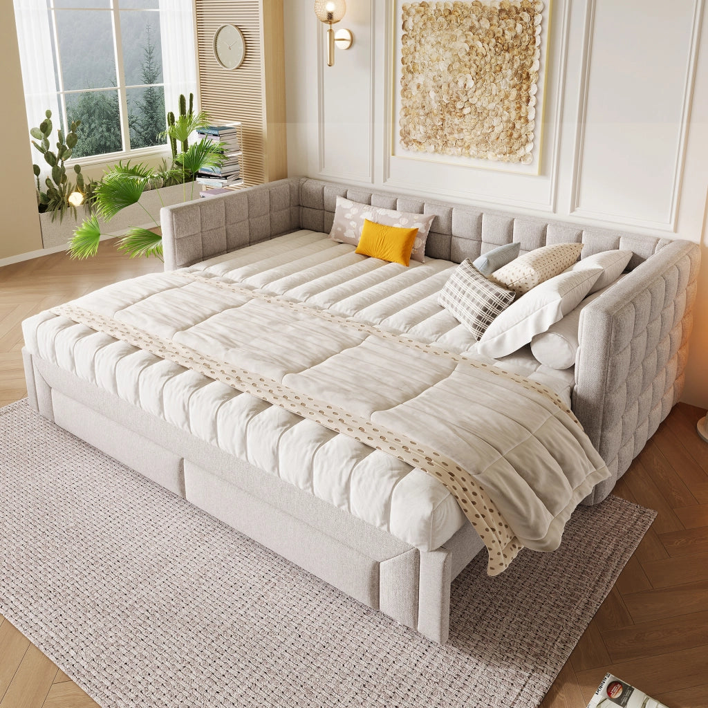 letto divano in velluto beige 90 x 200 cm