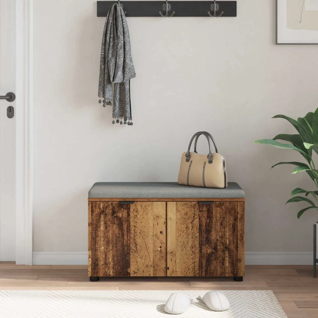Panca per ingresso con cuscino Legno vecchio 80 x 38 x 46 cm 891486