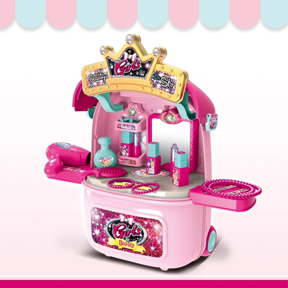 Trolley Valigia Trucchi Bambina Kit Set di Bellezza Accessori Gioco 2in1 Mobile