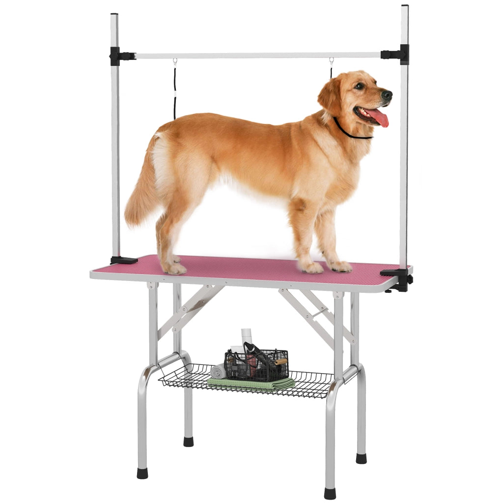 Tavolo da toelettatura canina pieghevole con cesto in metallo ¨C Minimal ¨C 107x60x164 cm rosa