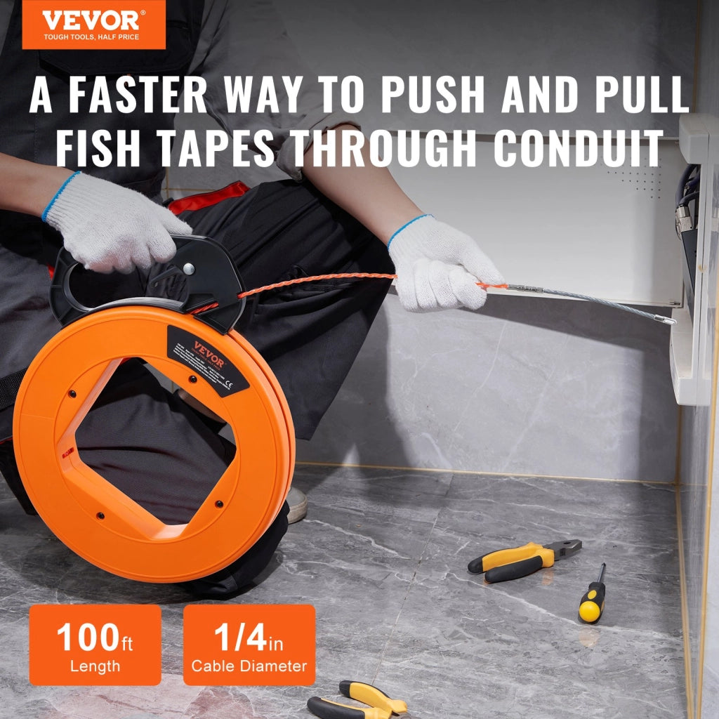Sonda Passacavi Tirafili PET LFT01 30,5 m 6,35 mm Tiracavi per Impianti Elettrici e Fai da Te con Impugnatura Ergonomica