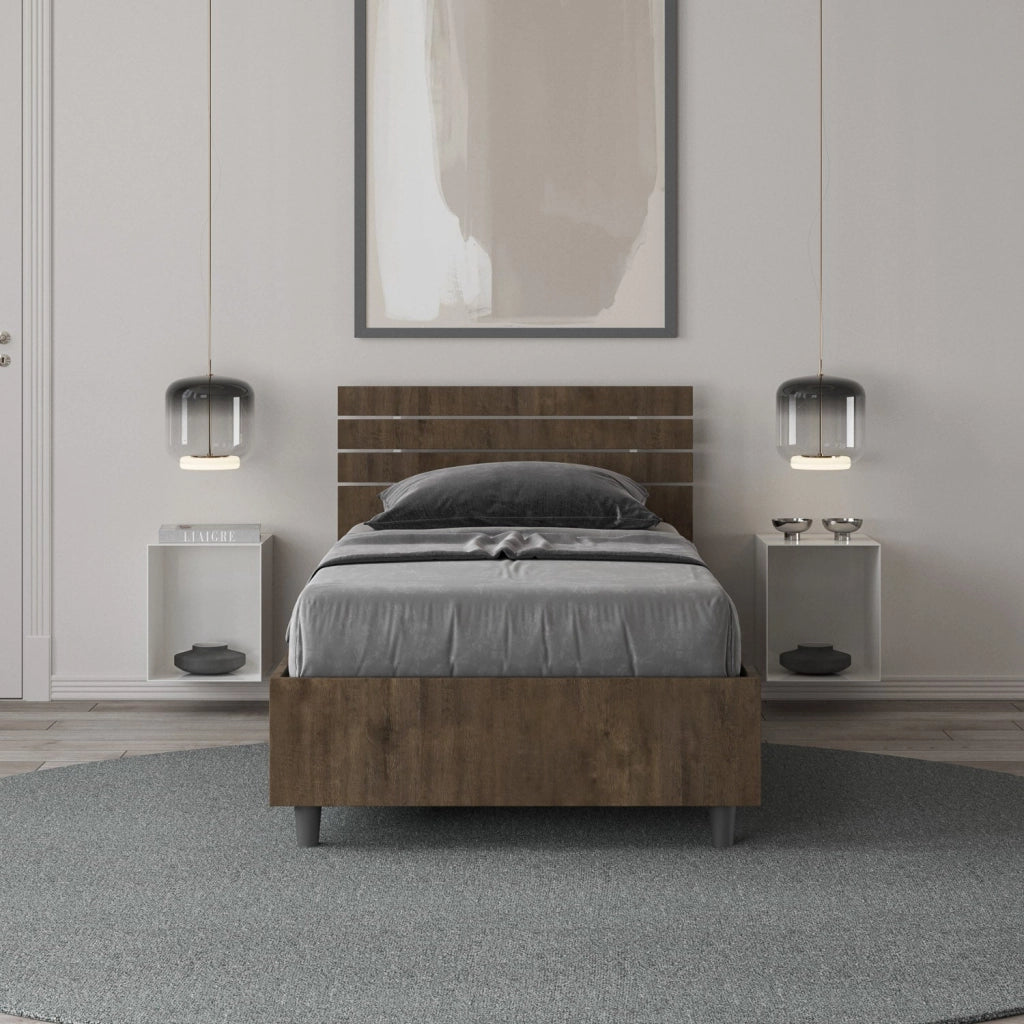 Letto Singolo 80x200 cm con Rete Testata Dritta Ankel Noce