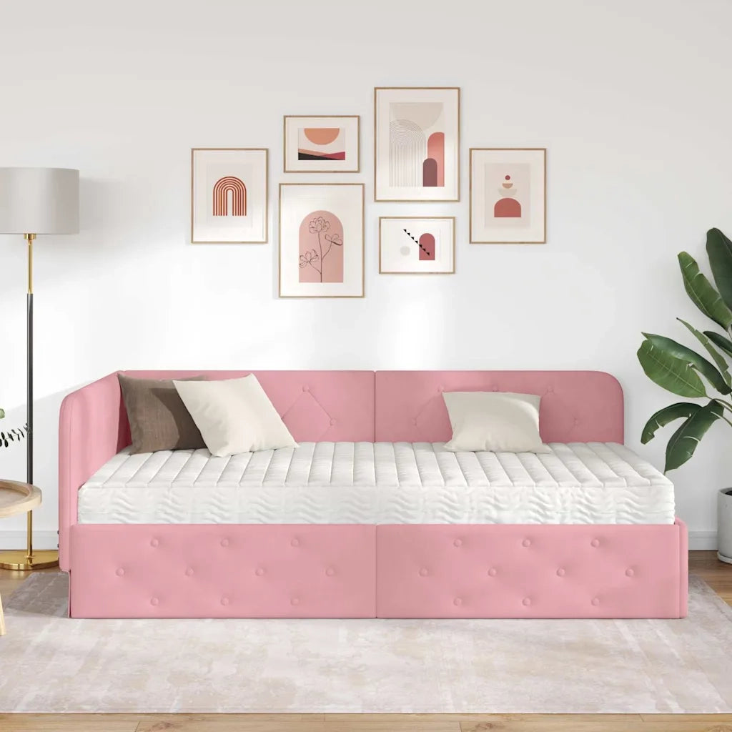 Cornice del letto ad angolo Rosa 90 x 200 cm Velluto