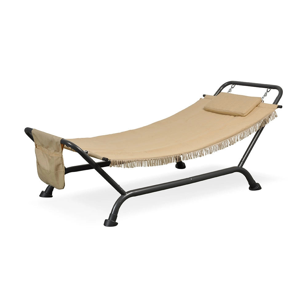 Amaca da Giardino in Ferro e Poliestere con Cuscino e Sacca Taddei Panama Beige