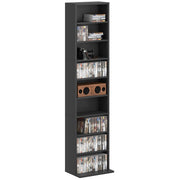 Libreria Porta CD e DVD 33x24x140 cm con 6 Ripiani Regolabili Nero